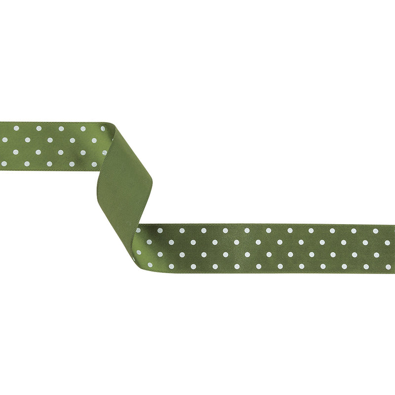 Olive and White Polka Dots Satin Ribbon - 1"