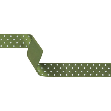 Olive and White Polka Dots Satin Ribbon - 1"