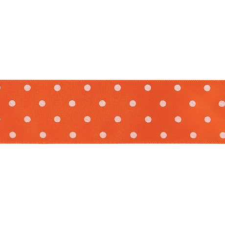 Carrot and Bright White Polka Dots Satin Ribbon - 1"