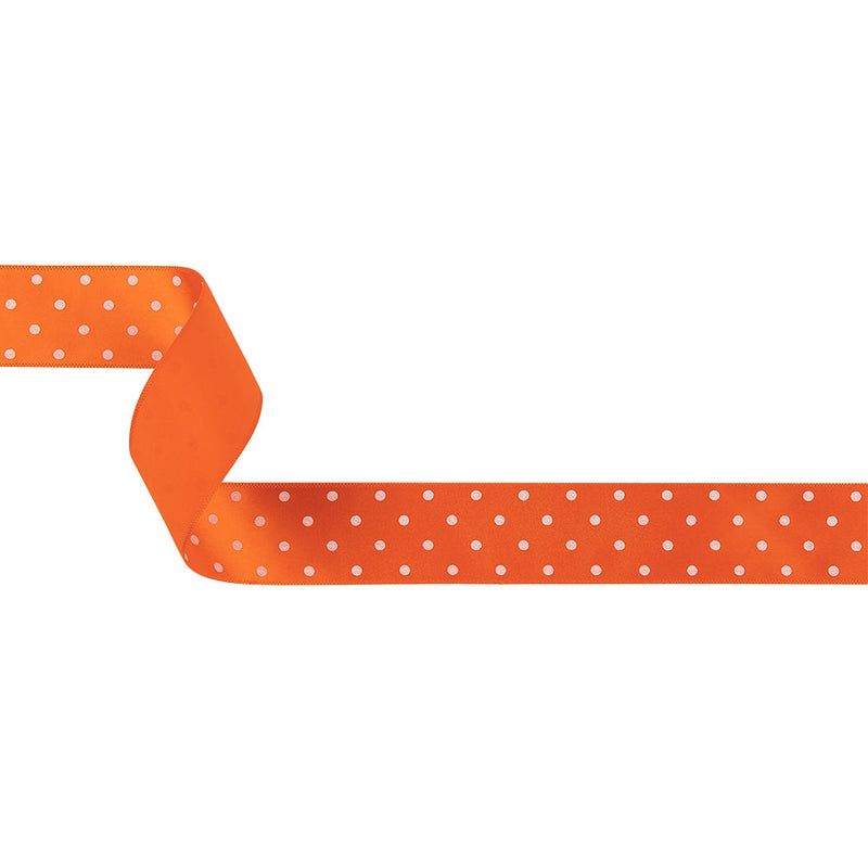 Carrot and Bright White Polka Dots Satin Ribbon - 1"
