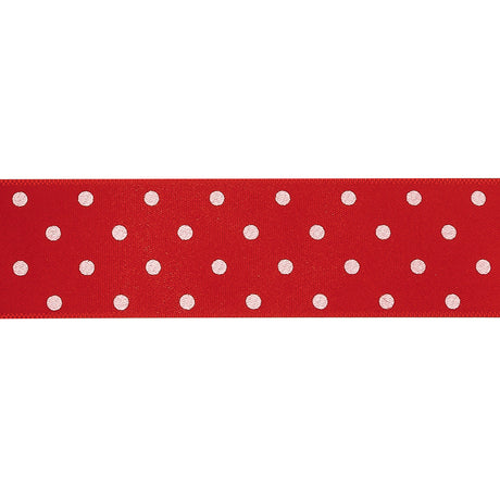 Red and White Polka Dots Satin Ribbon - 1"