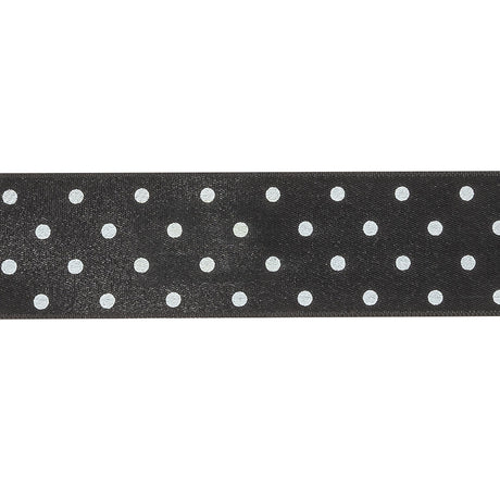 Black and Bright White Polka Dots Satin Ribbon - 1"