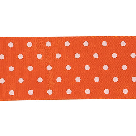 Carrot and Bright White Polka Dots Satin Ribbon - 1.5"