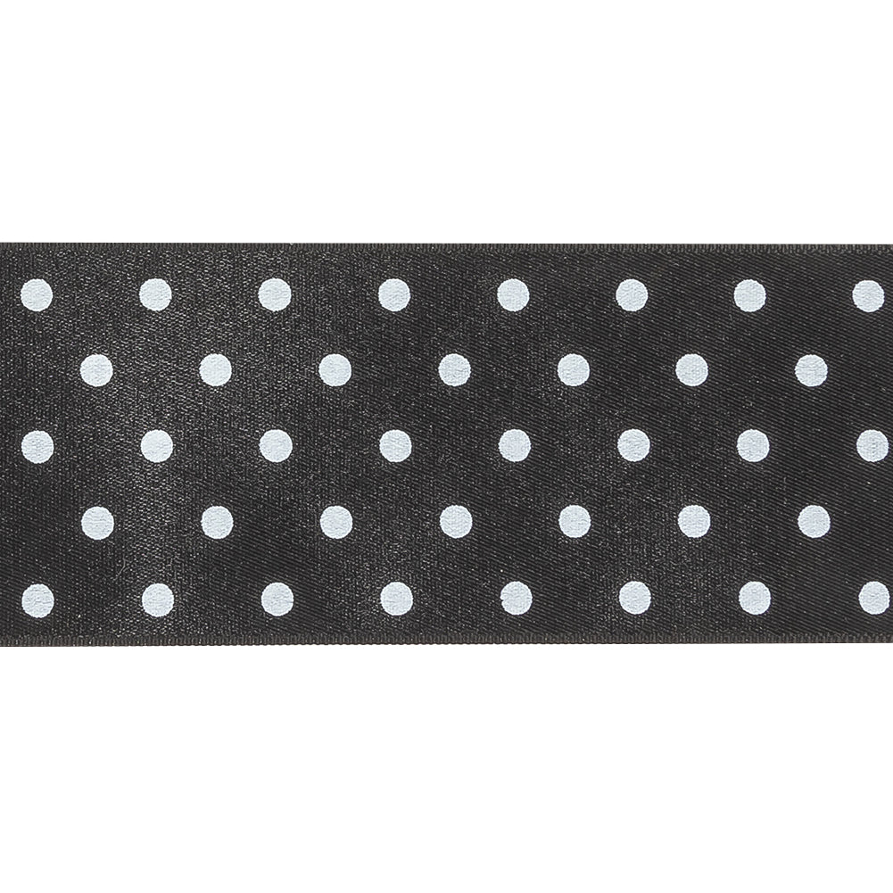 Black and Bright White Polka Dots Satin Ribbon - 1.5"