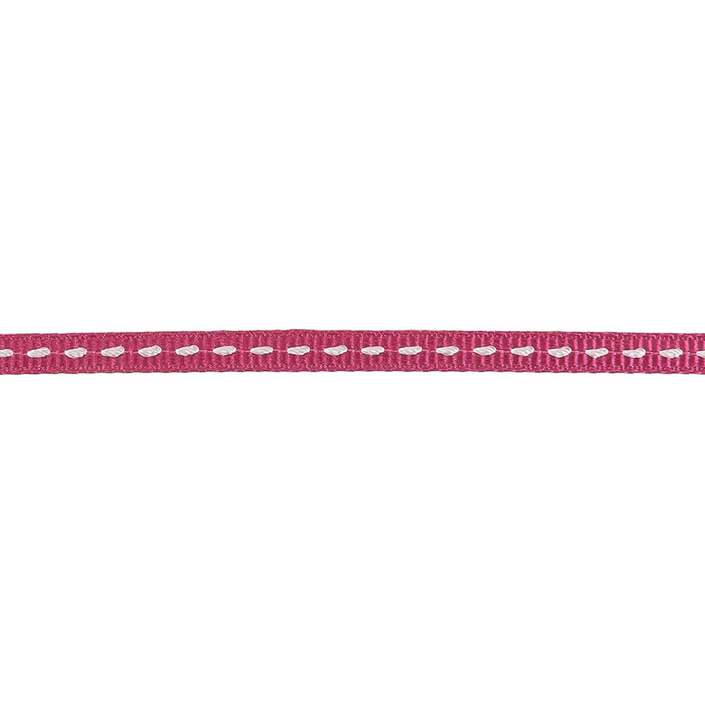 Raspberry Rose Grosgrain Ribbon with Lucent White Stitching - 0.25"