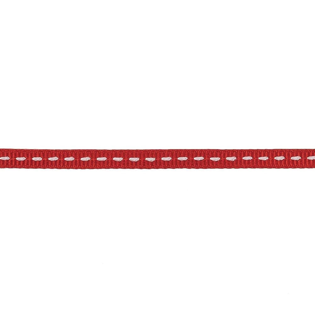 Red Grosgrain Ribbon with Lucent White Stitching - 0.25"