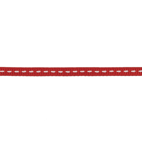 Red Grosgrain Ribbon with Lucent White Stitching - 0.25"