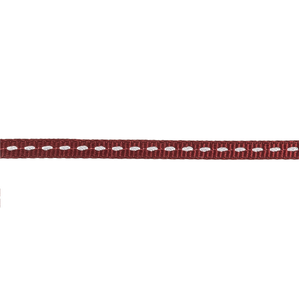 Wine Grosgrain Ribbon with Lucent White Stitching - 0.25"