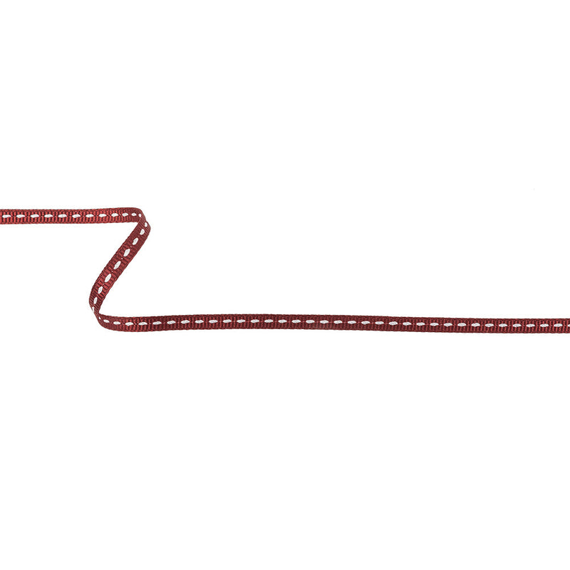 Wine Grosgrain Ribbon with Lucent White Stitching - 0.25"