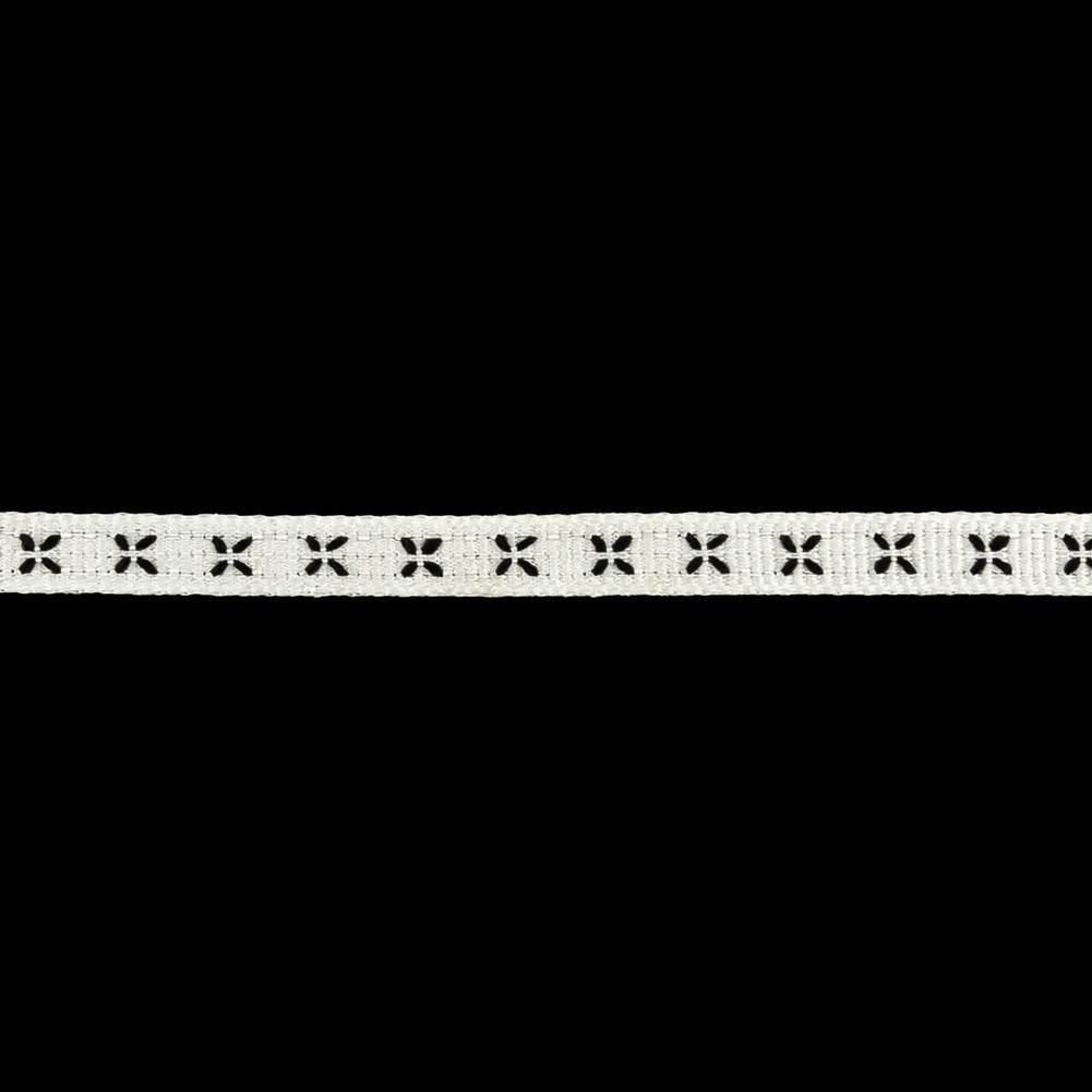 Blanc de Blanc Grosgrain Ribbon with Black Stitched Flowers - 0.25"