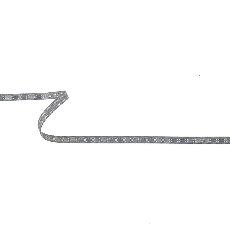 Gray Grosgrain Ribbon with Blanc de Blanc Stitched Flowers - 0.25"