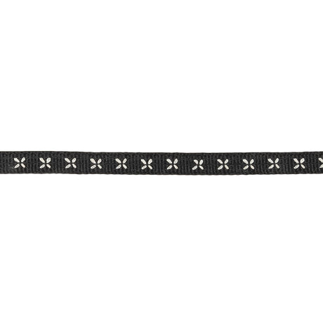 Black Onyx Grosgrain Ribbon with Blanc de Blanc Stitched Flowers - 0.25"