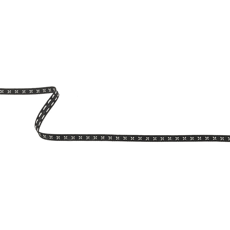 Black Onyx Grosgrain Ribbon with Blanc de Blanc Stitched Flowers - 0.25"