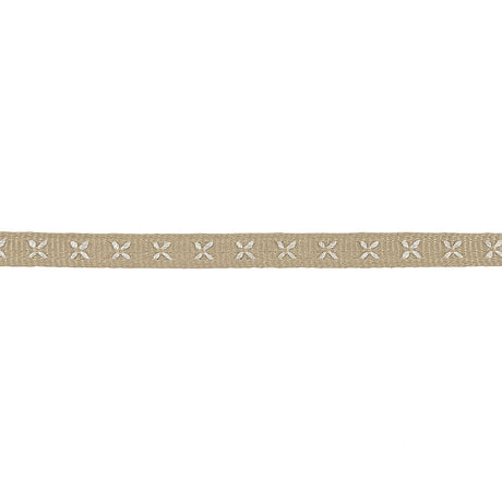 Beige Grosgrain Ribbon with Blanc de Blanc Stitched Flowers - 0.25"