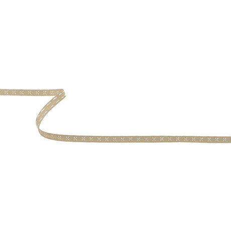 Beige Grosgrain Ribbon with Blanc de Blanc Stitched Flowers - 0.25"