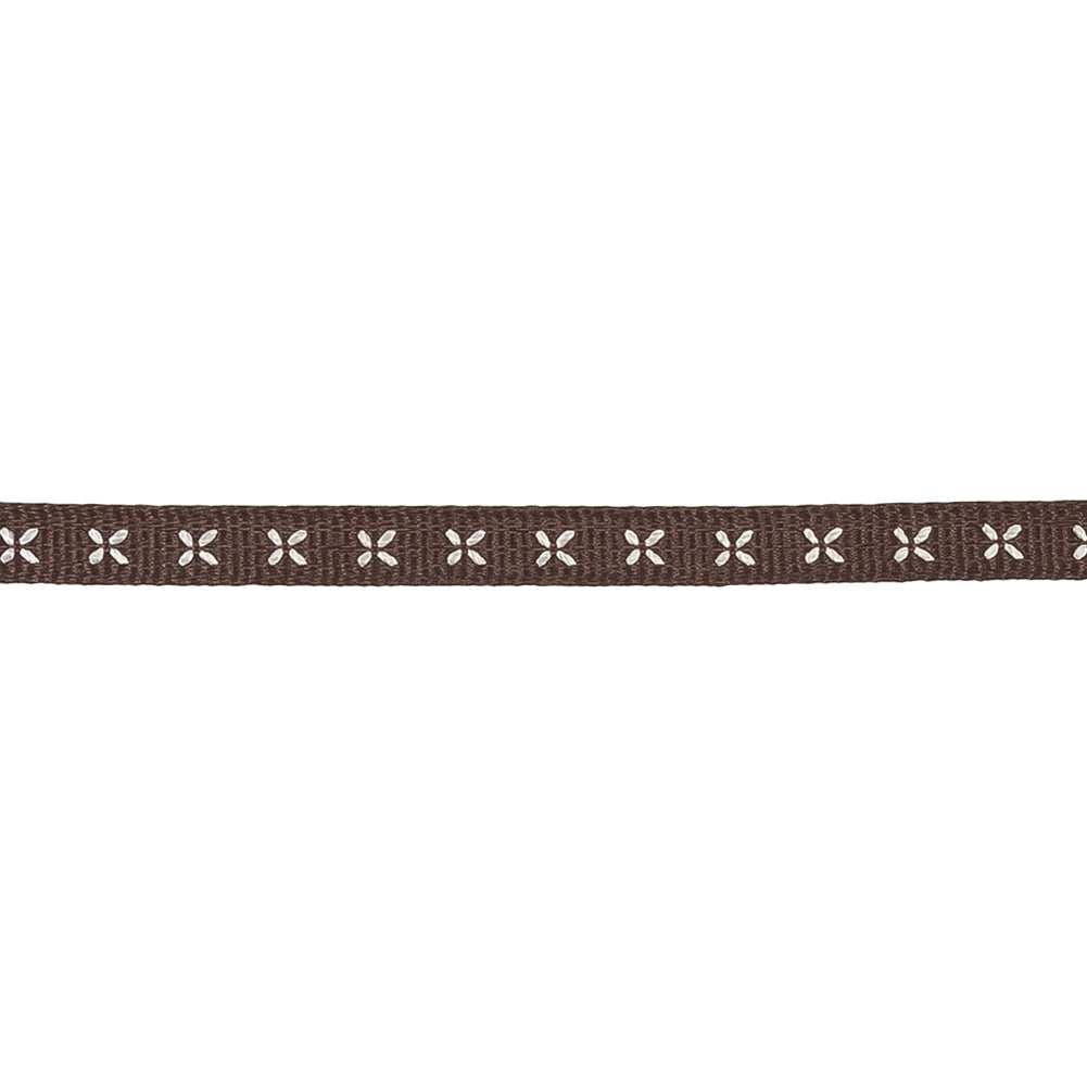 Puce Grosgrain Ribbon with Blanc de Blanc Stitched Flowers - 0.25"