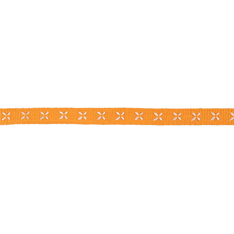 Mango Grosgrain Ribbon with Blanc de Blanc Stitched Flowers - 0.25"