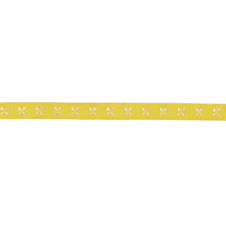 Sunshine Yellow Grosgrain Ribbon with Blanc de Blanc Stitched Flowers - 0.25"