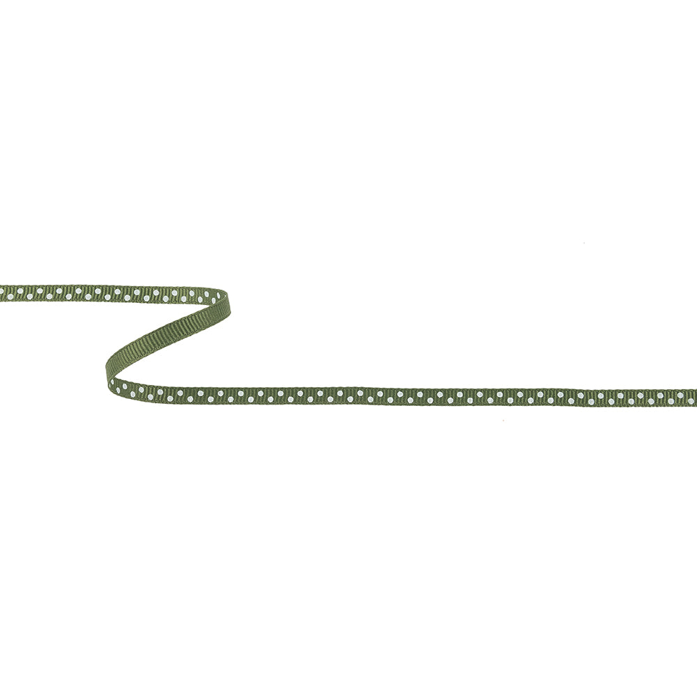 Pesto and White Polka Dots Grosgrain Ribbon - 0.25"