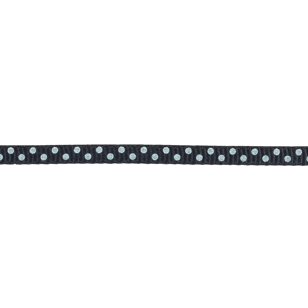 Total Eclipse and White Polka Dots Grosgrain Ribbon - 0.25"