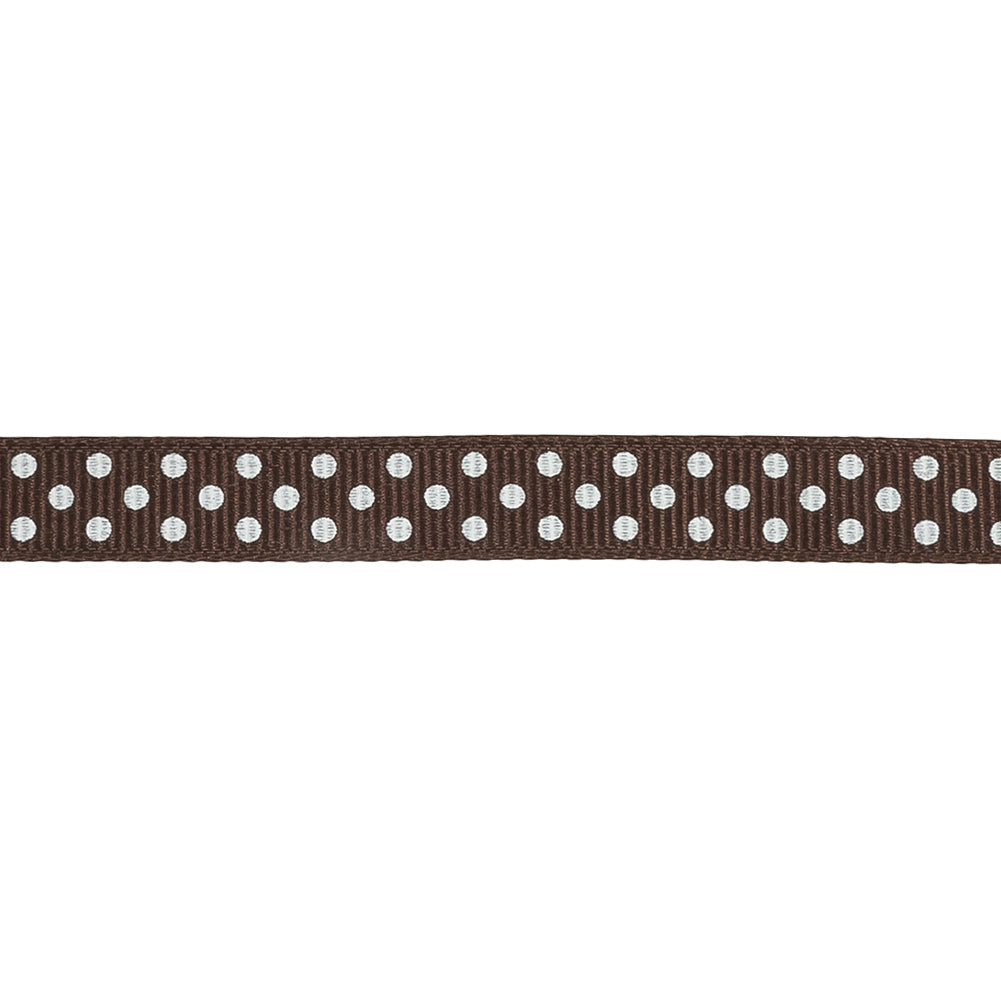 Chestnut and White Polka Dots Grosgrain Ribbon - 0.375"