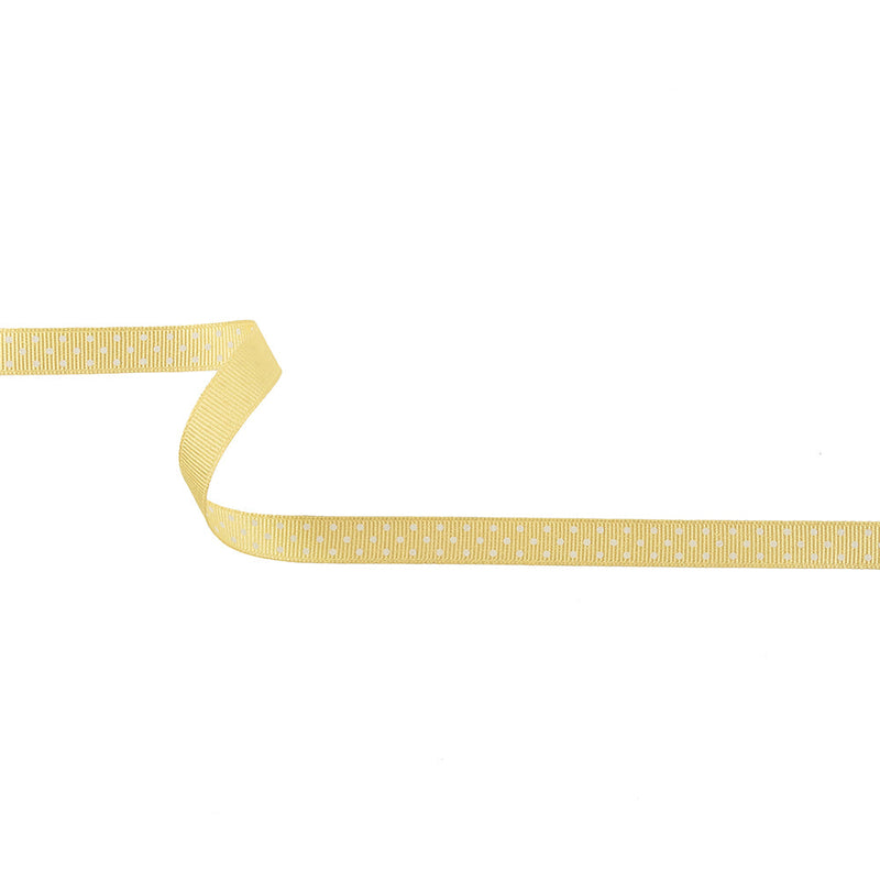 Pale Banana and White Polka Dots Grosgrain Ribbon - 0.375"