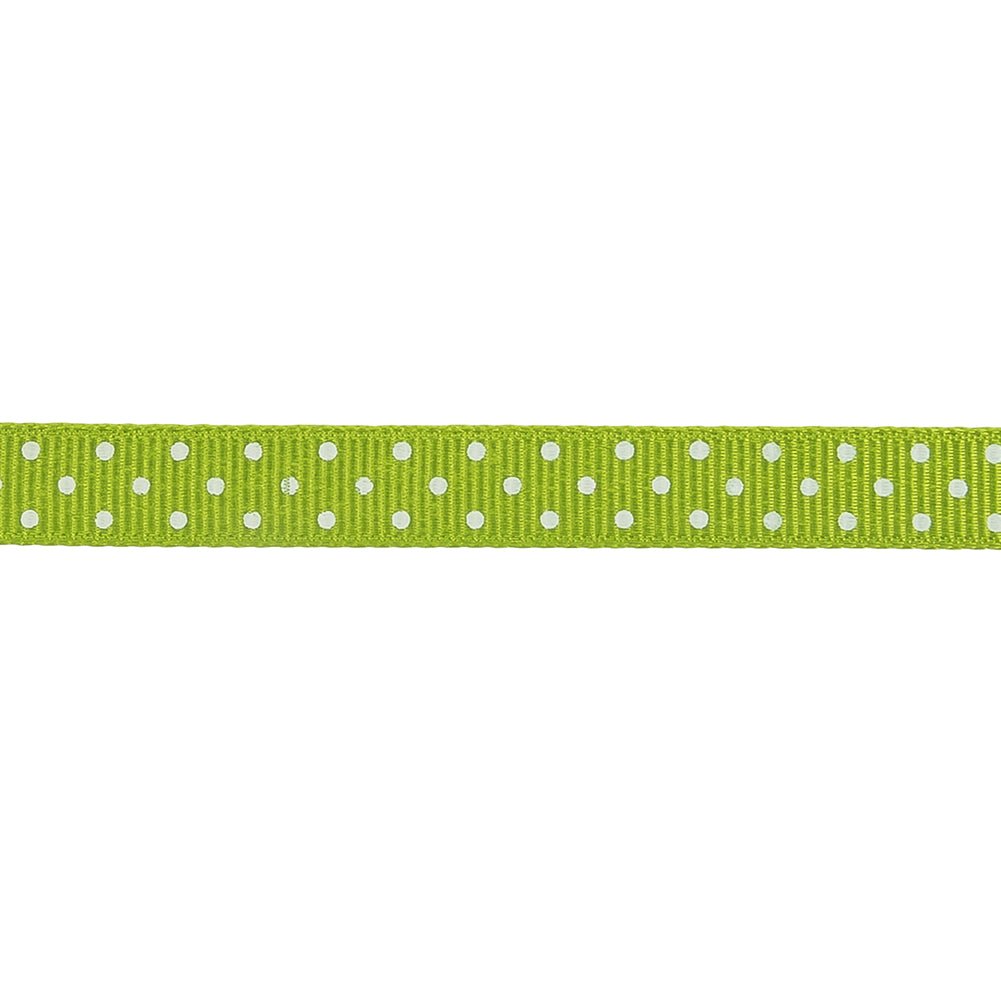 Lime Green and White Polka Dots Grosgrain Ribbon - 0.375"