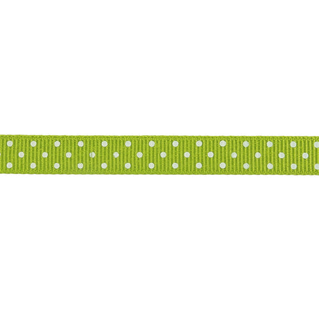 Lime Green and White Polka Dots Grosgrain Ribbon - 0.375"