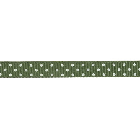 Pesto and White Polka Dots Grosgrain Ribbon - 0.375"
