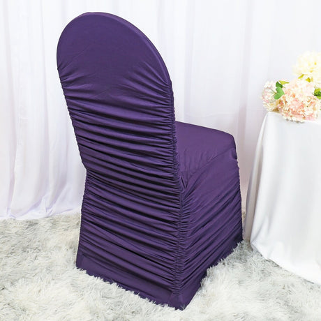 1 Piece Eggplant Rouge Spandex Ruffled Banquet Chair Cover Elegant Event Decor