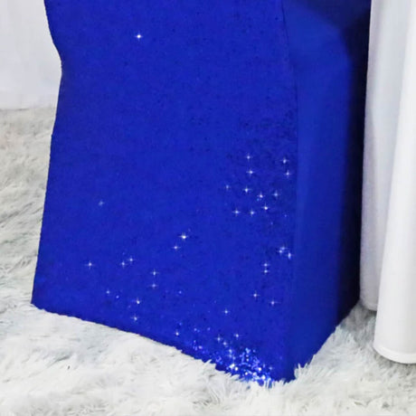 1 Funda de Silla de Banquete de Spandex con Lentejuelas Azul Real Estiramiento Brillante Decoración para Eventos