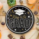 25 Count Black Way to Go Grad Paper Dessert Plates Graduation Supplies 7 1/4 Inch