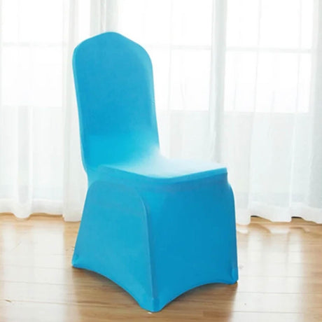 Funda de silla de banquete de spandex turquesa con ajuste elástico para eventos y bodas