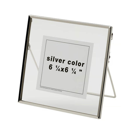 6 ¼x6 ¼" Silver Steel Frame with Front Plastic Protection – For Hanging or Standing, Includes Sample Pictures