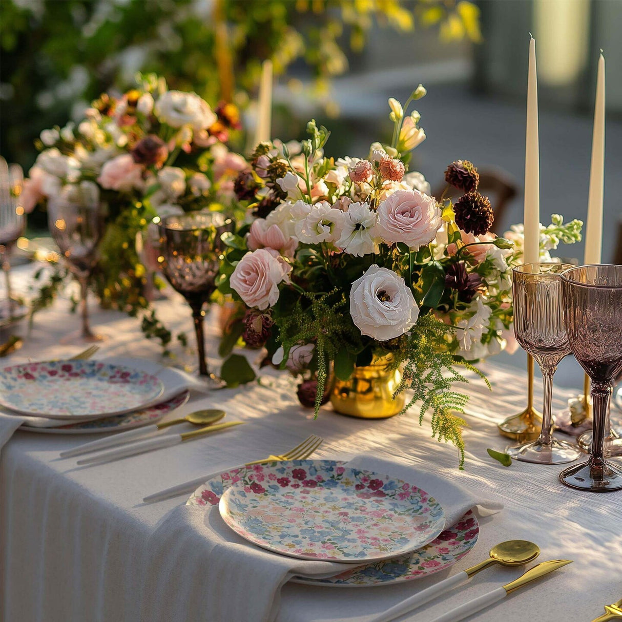 32 Count Meadow Design Paper Plates Combo Set Elegant Disposable Dinnerware 10 inch + 8 inch