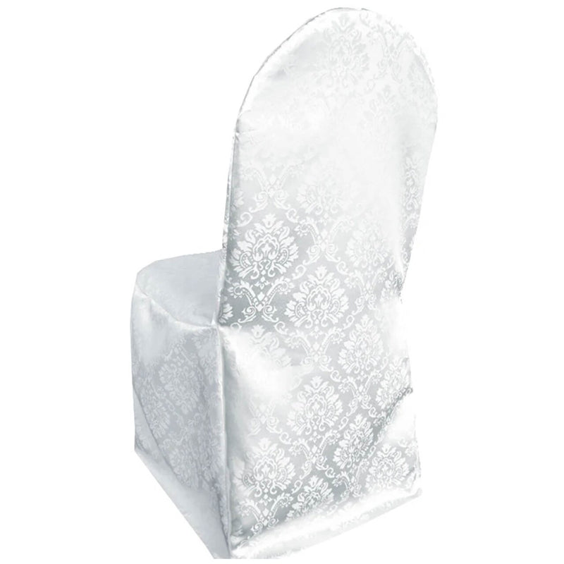 1 Piece Marquis Damask Jacquard Polyester Chair Cover White