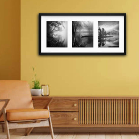 Black Frame for 3 Pictures, 30x13¾" – Deep Display, No-Nail Hanging, Horizontal/Vertical!
