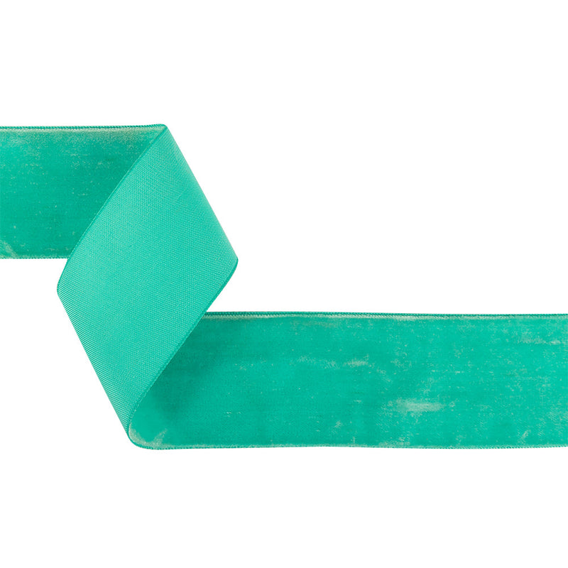 Bright Turquoise Single Face Velvet Ribbon - 2"