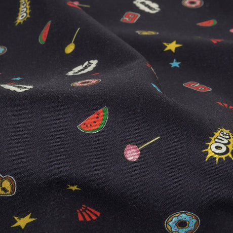 Stretch Cotton Sateen - Navy Pop Icons - Candy & Combat Print - Mood Exclusive Comic Collection