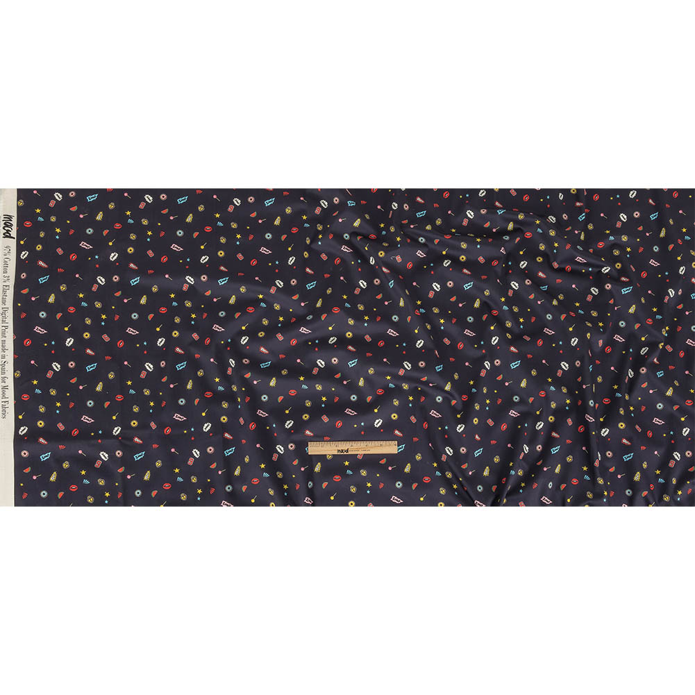 Stretch Cotton Sateen - Navy Pop Icons - Candy & Combat Print - Mood Exclusive Comic Collection