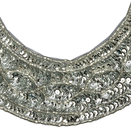 Vintage Metallic Silver Sequined and Beaded Collar Applique - 9.75" X 9.25"