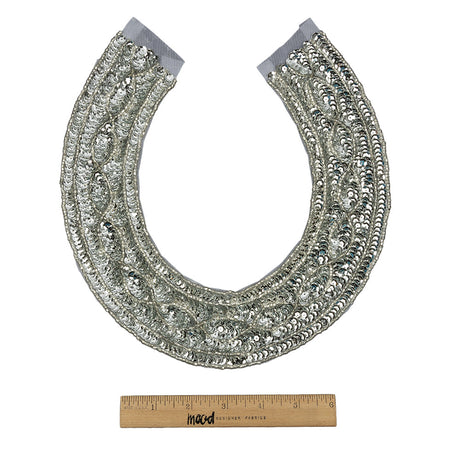 Vintage Metallic Silver Sequined and Beaded Collar Applique - 9.75" X 9.25"