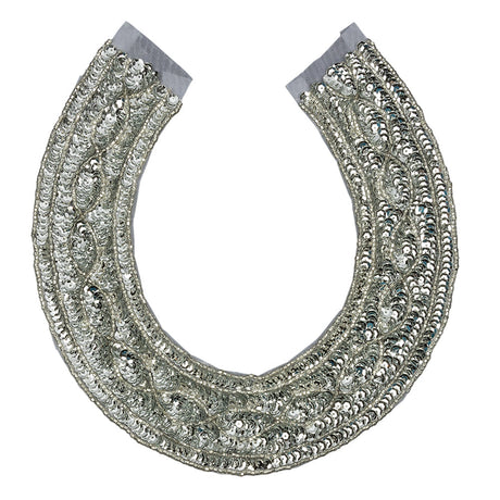Vintage Metallic Silver Sequined and Beaded Collar Applique - 9.75" X 9.25"