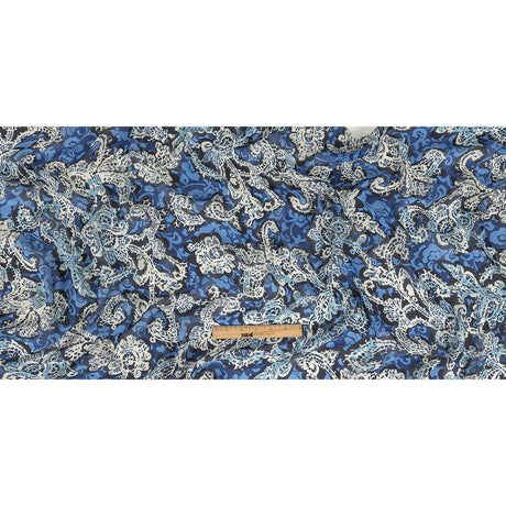 Blue and Cream Floral Silk Chiffon