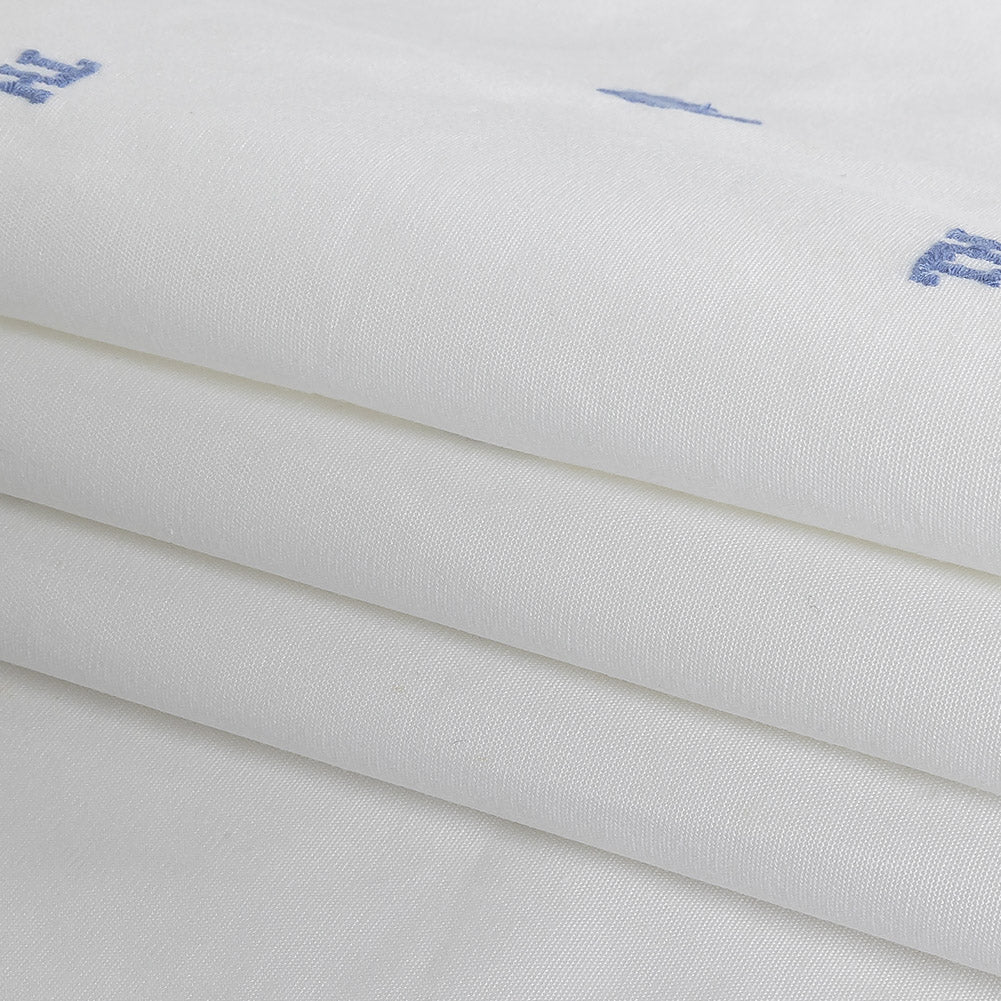 Tommy Hilfiger White and French Blue Palm Trees Embroidered Cotton Woven