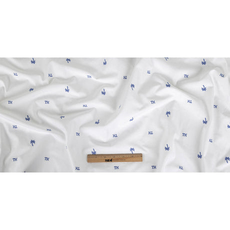 Tommy Hilfiger White and French Blue Palm Trees Embroidered Cotton Woven