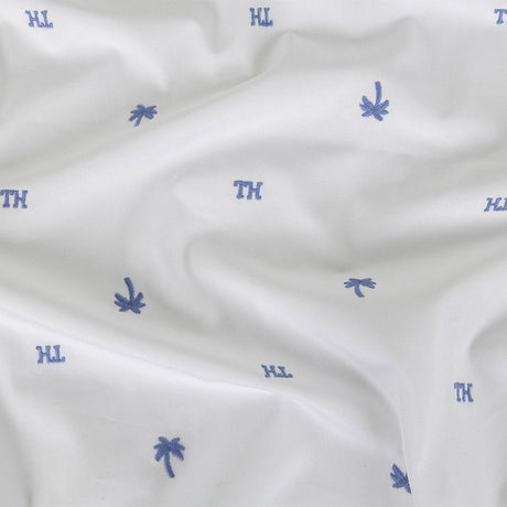 Tommy Hilfiger White and French Blue Palm Trees Embroidered Cotton Woven