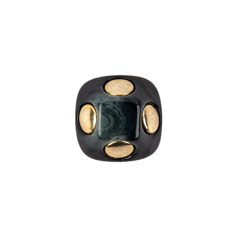 Dark Depths Swirls and Gold Metal Circles Beveled Glass Button - 28L/18mm