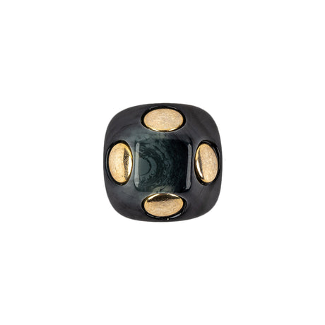Dark Depths Swirls and Gold Metal Circles Beveled Glass Button - 28L/18mm