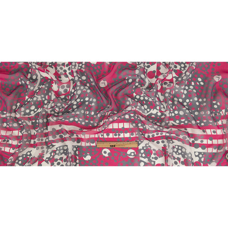 Fuchsia, Gray and White Circles and Stripes Silk Chiffon